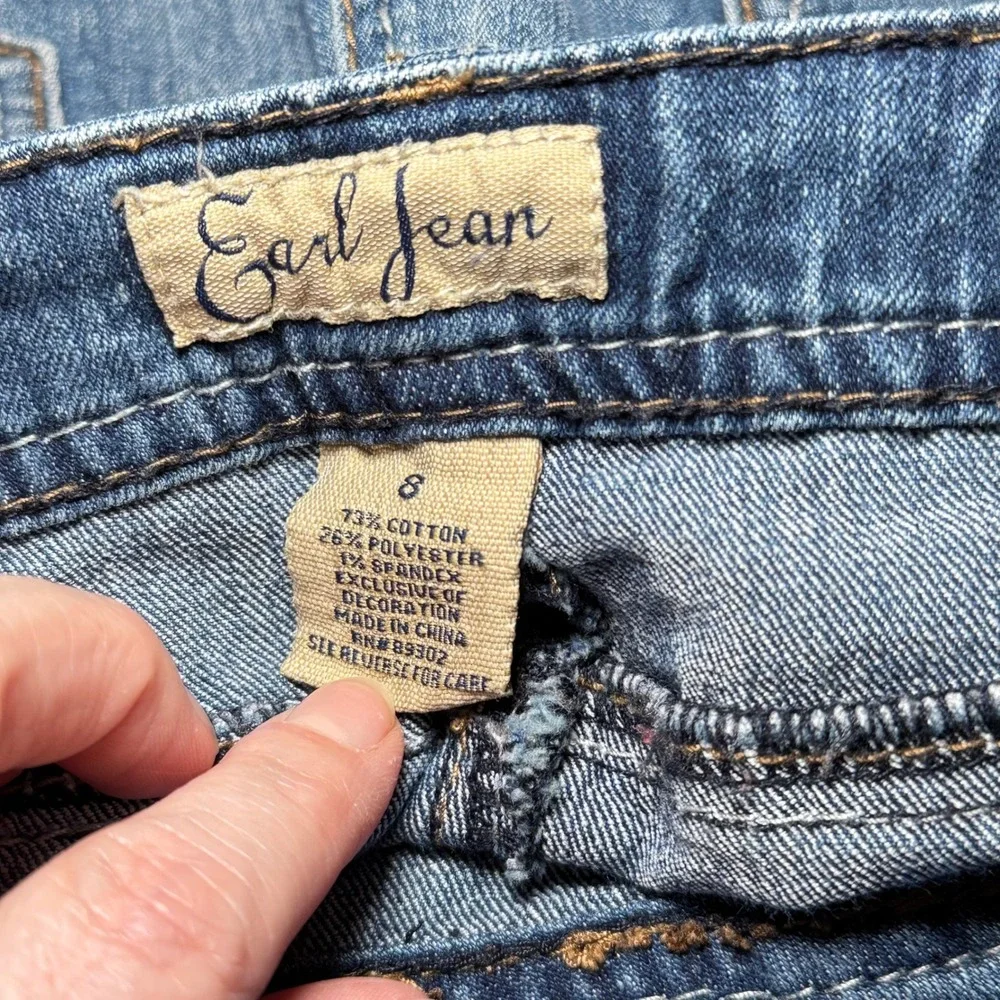 Earl Jean Women Medium Wash Denim Cuffed Shorts Size 8 Flap Back Pockets Y2K
